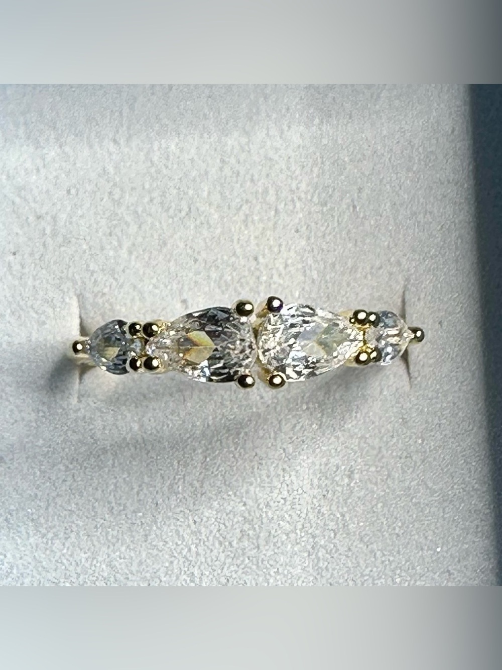 14K Gold Electroplated Pear Cut CZ Ring Size 7 Multi Stone NWT - Picture 4 of 11